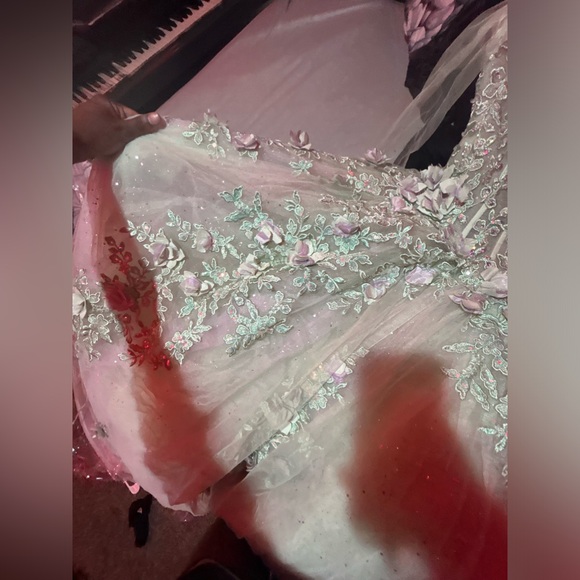 Sweet 16 dress, sage green, pink, white, silver. Size 9 - Picture 12 of 15